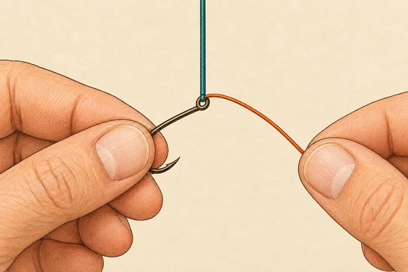 Thread the tippet through the fly's hook eye, then double back alongside the standing line