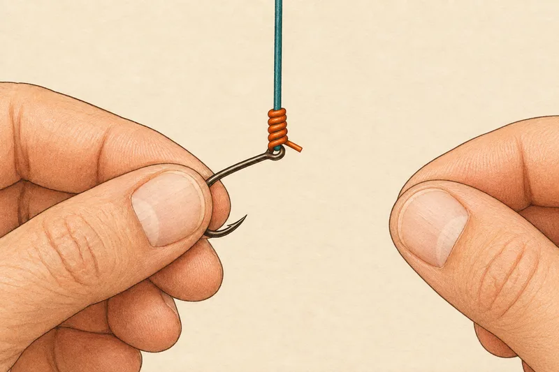 Pass the tag end through the loop near the eye, then cinch down snug against the eye
